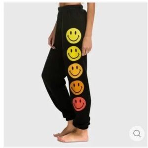 NWT Aviator Nation Sunset Smiley Sweatpants Black